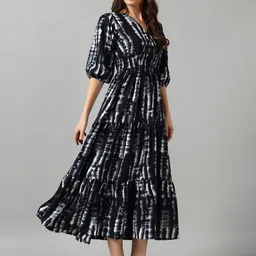 Femvy Tie and Dye Dyed Gathered or Pleated Fit & Flare Midi Dress image 3