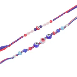Sangria Set Of 2 Stones Studded And Beaded Evil Eye Bhaiya Bhabhi Rakhi image 5