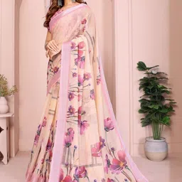 Dinesh Ethnic Traditional Wear Floral Linen Blend Saree image 3