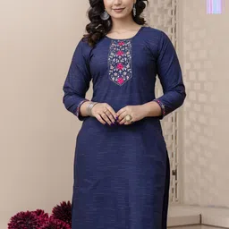 AUZAAI COLLECTION Pack Of 2 Embroidered Round Neck Thread Work Pure Cotton Straight Kurta-picture-18