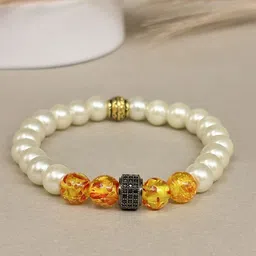 SANAA CREATIONS Unisex Onyx & Tranquil Veins Howlite Pearl Beaded Elasticated Bracelet-picture-28