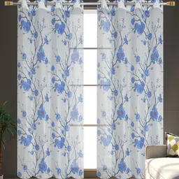 Galaxy Home Decor Blue & Transparent 2 Pieces Floral Printed Sheer Window Curtains-picture-21
