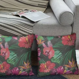 THEYAYACAFE Green & Pink Set of 2 Floral Velvet Square Cushion Covers image 2