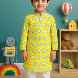 TAKE STYLE Boys Ethnic Motifs Printed Mandarin Collar Straight Kurta With Pyjamas-picture-28