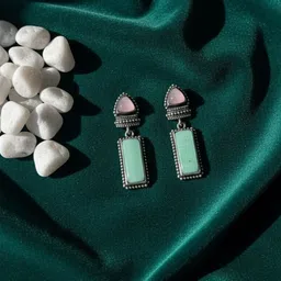 Pehnaz Artificial Stones Studded Oxidised Rectangle Shaped Drop Earrings-picture-33