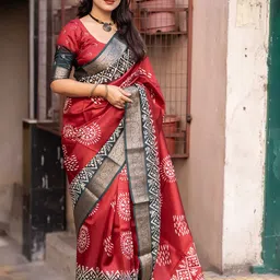KALINI Batik Printed Saree With Woven Design Border-image-47