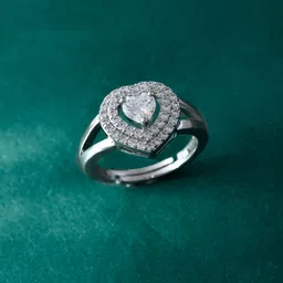 Voylla Rhodium-Plated Elegance Stellar Heart American Diamond Solitaire Finger Ring-picture-39
