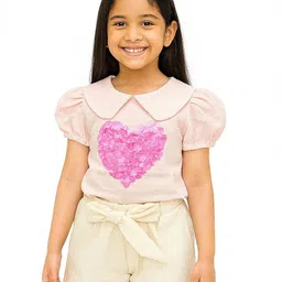 POP STREET KIDS Girls Printed Peter Pan Collar Top With Shorts-picture-48