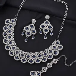 VOJ Silver-Plated American Diamond Studded Jewellery Set-image-13