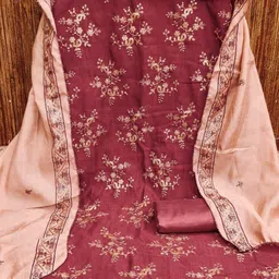 BlissFlair Floral Embroidered Sequinned Unstitched Dress Material image 3