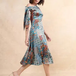 RAREISM Printed Fit and Flare Midi Dress-picture-34