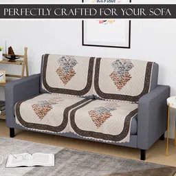Kuber Industries Cream-Coloured & Brown 6 Pieces Printed 3 Seater Sofa Cover image 5