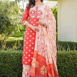KALINI Ethnic Motifs Printed Thread Work Straight Kurta With Trousers & Dupatta-picture-29