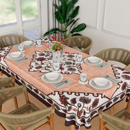 Aura Brown & Orange Floral Printed Anti-Skid Cotton 6-Seater Table Cover-picture-47