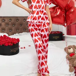 NIJANAND TEXTILE Printed Shirt Collar Night suit-image-37