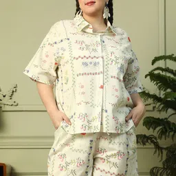 Oxolloxo Floral Printed Shirt Collar Shirt With Shorts Co-Ords-image-48