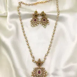 ROFARWORD Gold-Plated Cubic Zirconia Studded & Beaded Jewellery Set image 2