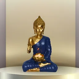 MISS PEACH Gold-Toned & Blue Classic Glossy Buddha Showpiece-picture-15