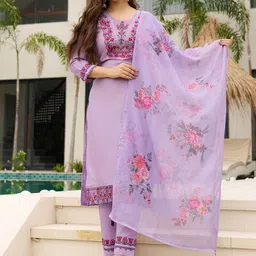 Navlik Women Floral Embroidered Regular Thread Work Kurta with Trousers & Dupatta-picture-16