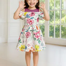 Naughty Ninos Girls Floral Printed Belted Fit & Flare Knee length Dress-image-36