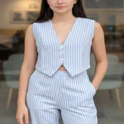 LAESTILOSO PRIVATE LIMITED Striped Waistcoat With Trouser Co-Ords image 3