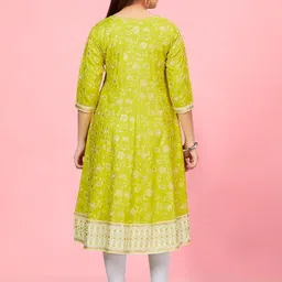 Muhuratam Girls Lime Green-White Colour Cotton Kurti Legging Set-picture-36