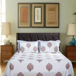 SHAHENAZ Pink & White Floral Cotton 220 TC Queen Bedsheet with 2 Pillow Covers-picture-27