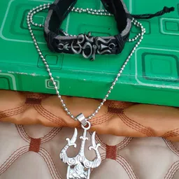 M Men Style Stainless Steel Gold-Plated Mahadev Pendants With Leather Bracelet image 1