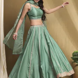 Biba Embroidered Thread Work Ready to Wear Lehenga & Blouse With Dupatta image 5