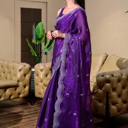 Mitera Embellished Embroidered Poly Chiffon Saree image 5