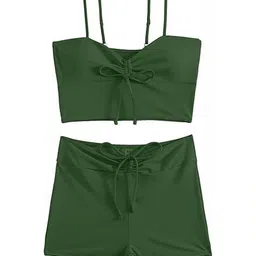 Scarlet Kiss Ruched Tie-up Stretchable Crop-Top & High-Rise Shorts Swim Set image 4