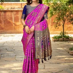Mitera Ethnic Motifs Zari Silk Blend Heavy Work Paithani Saree image 2