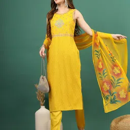 Sangria Embroidered Sequinned Straight Kurta With Trouser & Dupatta image 5