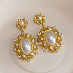 DressBerry Korean Gold-Plated American Diamond Studded Oval Drop Earrings-picture-26