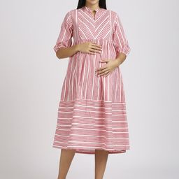 MeeMee Striped Maternity Fit & Flare Midi Dress-picture-41