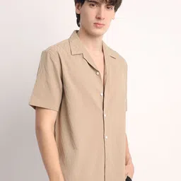 Voroxy Men Comfort Cuban Collar Textured Polycotton Casual Shirt image 3