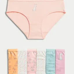 Marks & Spencer Girls Pack Of 7 Printed Pure Cotton Mid-Rise Basic Briefs T711959DMULTI-picture-1
