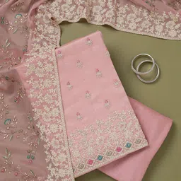 Koskii Floral Embroidered Stone Work Chinon Unstitched Dress Material-image-38