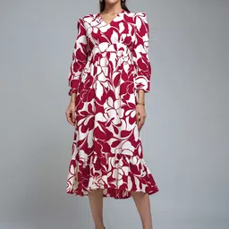 R.Code by The Roadster Life Co. Women V-Neck Cuffed Sleeves Fit & Flare Midi Dress-picture-16