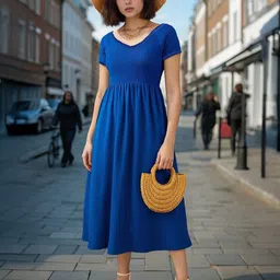 VANGULL Women Solid Smocked Empire Midi Dress image 1