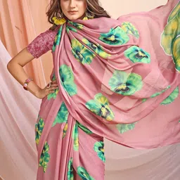 Leelavati Floral Printed Pure Chiffon Saree image 3