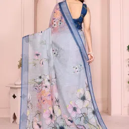 Moda Rapido Floral Zari Linen Blend Saree image 5