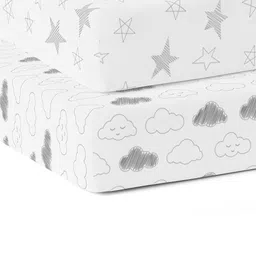 The White Cradle White & Grey 2 Pcs Geometric Printed 120 TC Cotton Fitted Crib Bedsheets image 1