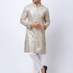 Aesthelia Men Ethnic Motifs Embroidered Jacquard Kurta-picture-20