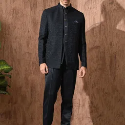 Aesthelia Embroidered Mandarin Collar Pure Silk Sherwani-picture-33