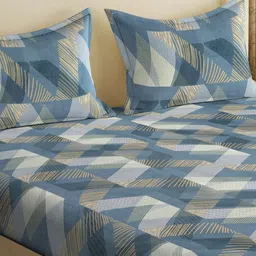 Aura Turquoise Blue & Brown 300 TC King Bedsheet with 2 Pillow Covers 2.50 m x 2.25 m image 2