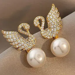 dressberry DressBerryKorean Gold-Plated Pearls Beaded Swan Shaped Drop Earrings-picture-21