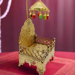 Nyra Kitchenware Bronze Pure Brass Small Singhasan With Decorative Chhatri & Beads-picture-38