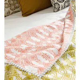 FREEDOM TREE Lime Green & White Geometric Printed Cotton AC Room Double Bed Dohar-picture-33