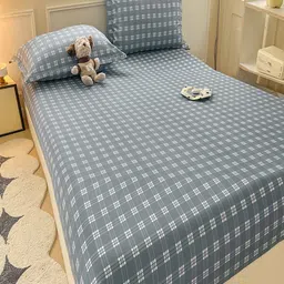 JC HOME Blue & White 140 TC King Bedsheet with 2 Pillow Covers image 2